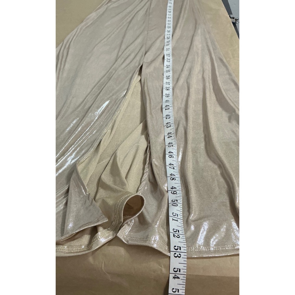 Fashion Nova Katia Metallic Champagne Halter Cutout Maxi Dress Size L Glam Party - Picture 7 of 10